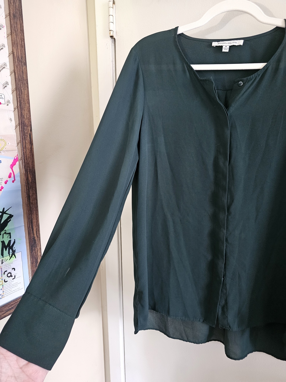 Rose & Olive Long-Sleeve Satin Blouse - Picture 3 of 5